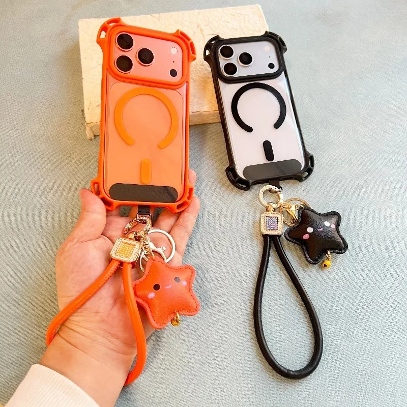 

Magnetic Leather Star Strap Phone Case Suitable for iPhone 17 16 15 14 13ProMax Anti Drop Protective Case