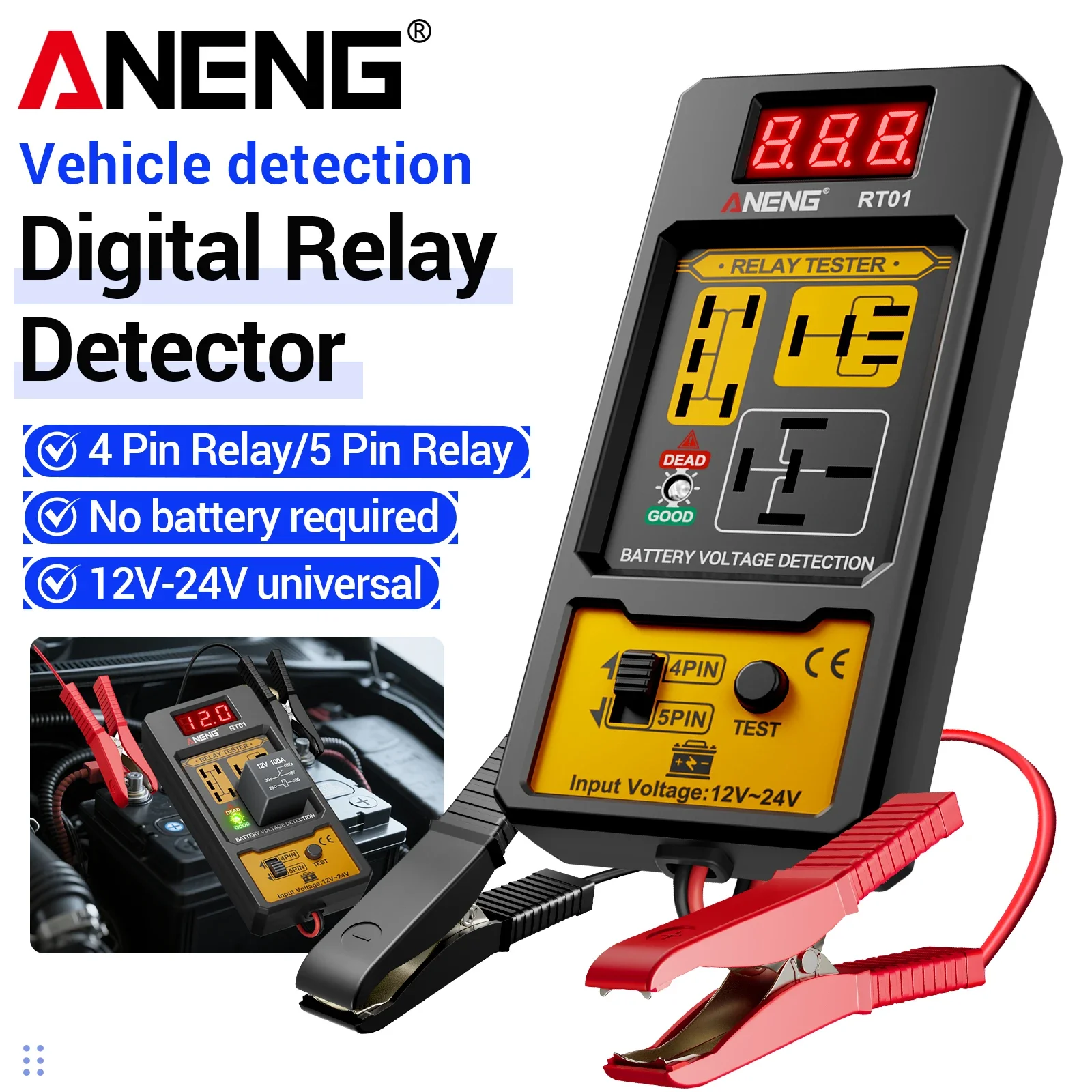 ANENG RT01 12V 24VVoltage Checker Universal 11-25V Tool LED Indicator Light Auto Repair Tool for VehicleAutomotive Relay Tester