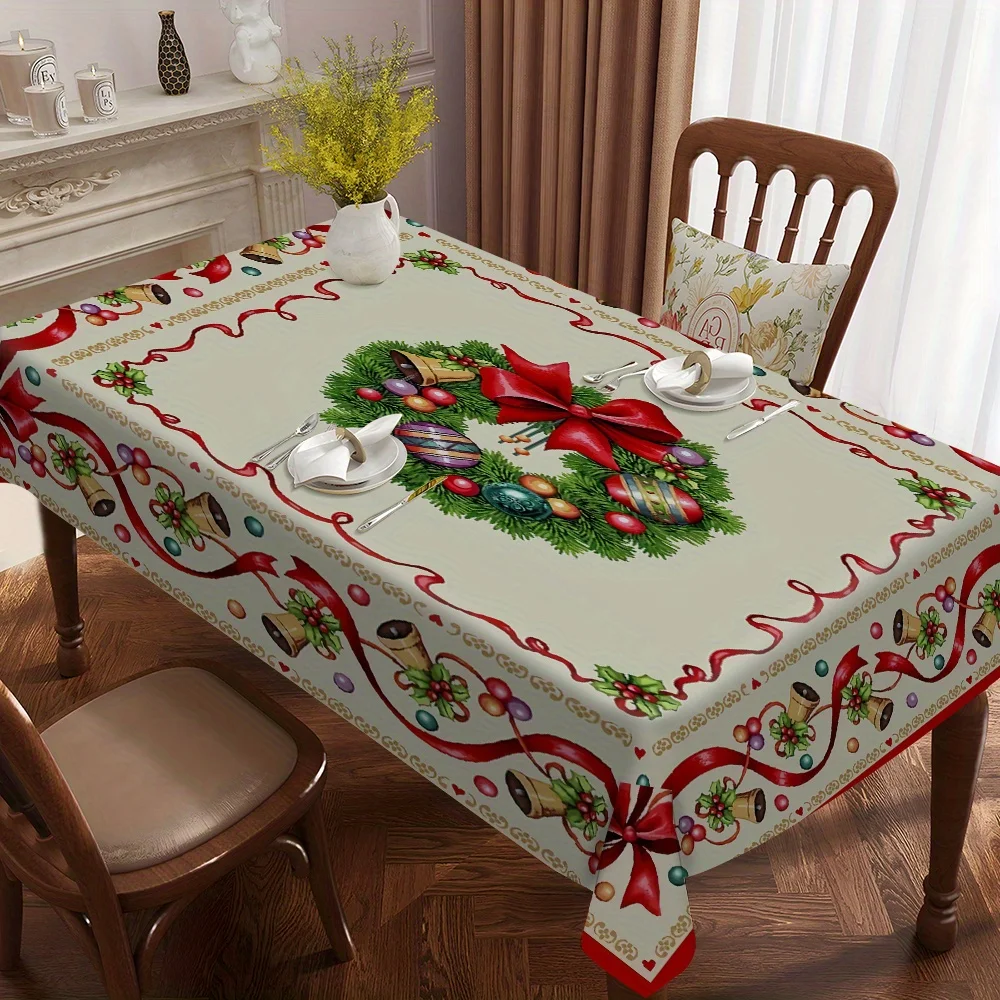 Mantel rectangular con diseño de aguja de pino navideño, mantel rectangular con lazo rojo, para invierno, Navidad, fiesta, comedor