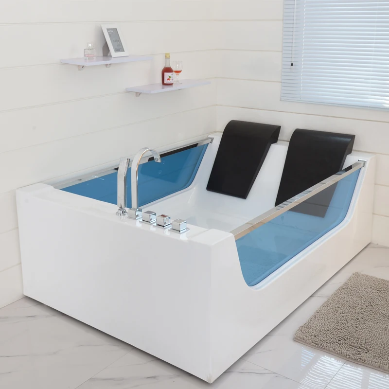 Luxury 2-Person Modern Design Rectangle For Jacuzzi Spa Hydromassage Glass Surfing & Whirlpool Massage For Hotel Indoor Hot Tub