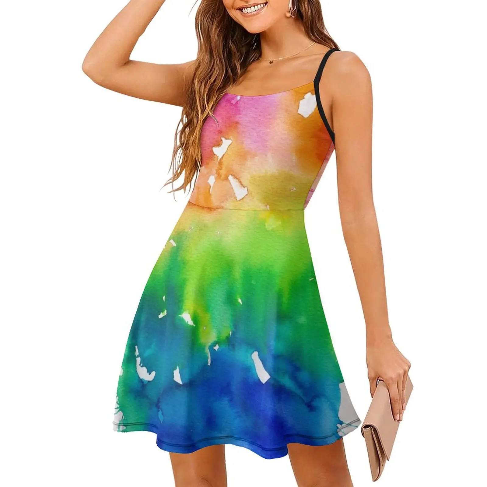 

Rainbow Watercolor Paint Splash Art Sling Dress Long dress woman women dresses ladies dresses for women 2024 Cocktail of dresses