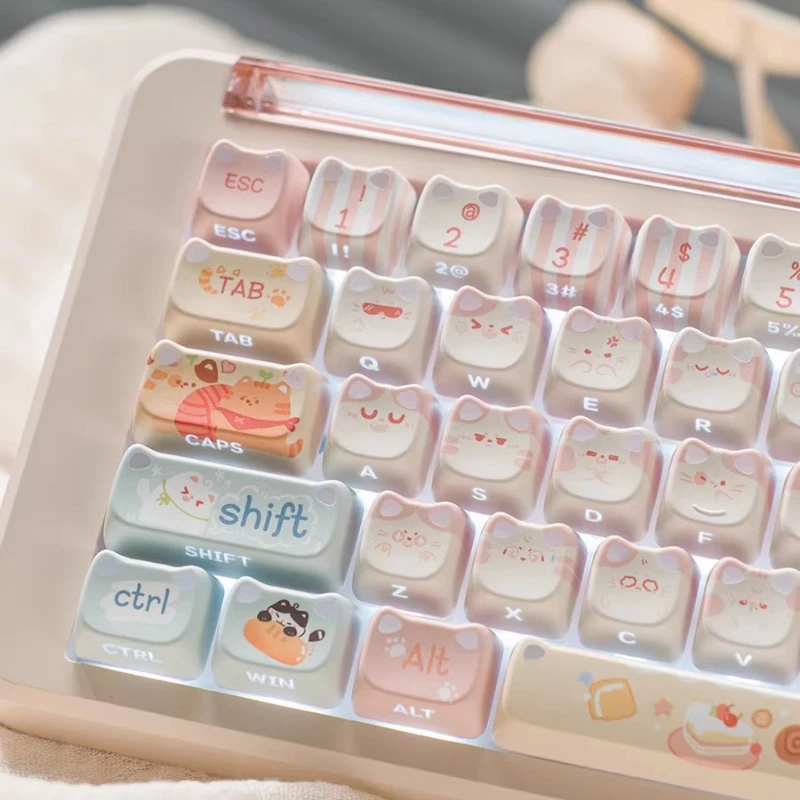113 Keys Cute Cat Party PBT Keys Cherry Keycaps Cute Gift for Dye Sublimation Translucent Key Cap  for Made68 Mad68 Wooting 60