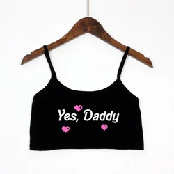 YES DADDY Heart Summer Women's Crop Top Sexy Elastic Cotton Camis Sleeveless Short Tank Top Bar Tops Women