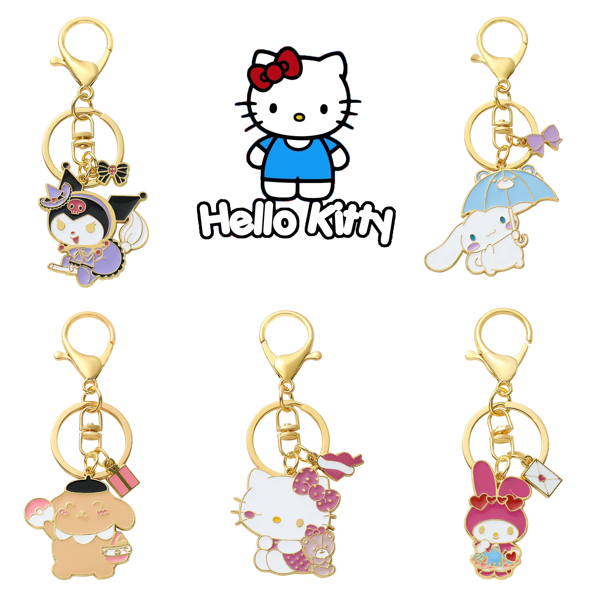 Anime Figure Keychain Kawaii Kitty Cat Kuromi Metal Enamel Pendant Keyrings for Backpack Key Holder Accessories Girl Gifts