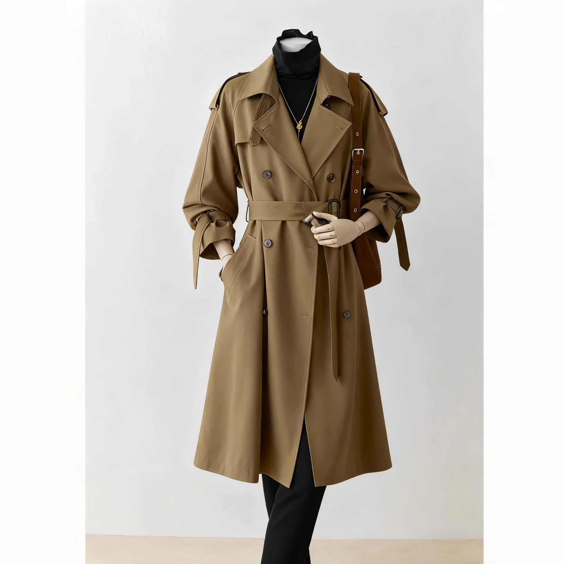 

Solid Double Breasted Trench Women Cardigan Jacket Outerwear Long Sleeve Coats Buttons Spliced Loose Sashes 2025 Basics