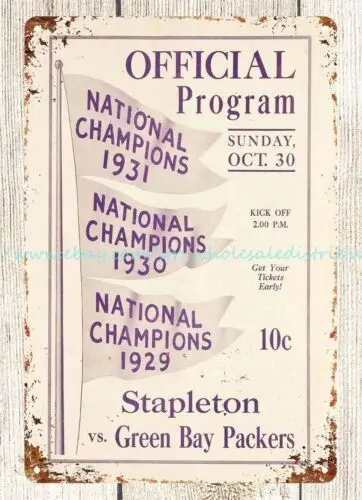 1932 football  vs Staten Island Stapletons metal tin sign