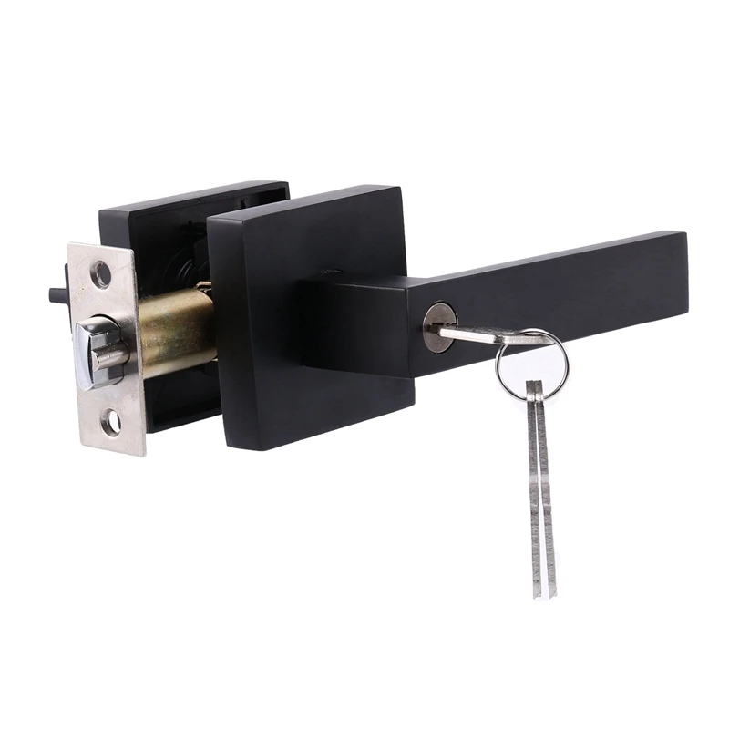 

4X Door Handle Lock Square Channel Privacy Mask Interior Bedroom Room Bathroom Three-Bar Spherical Lock-Black