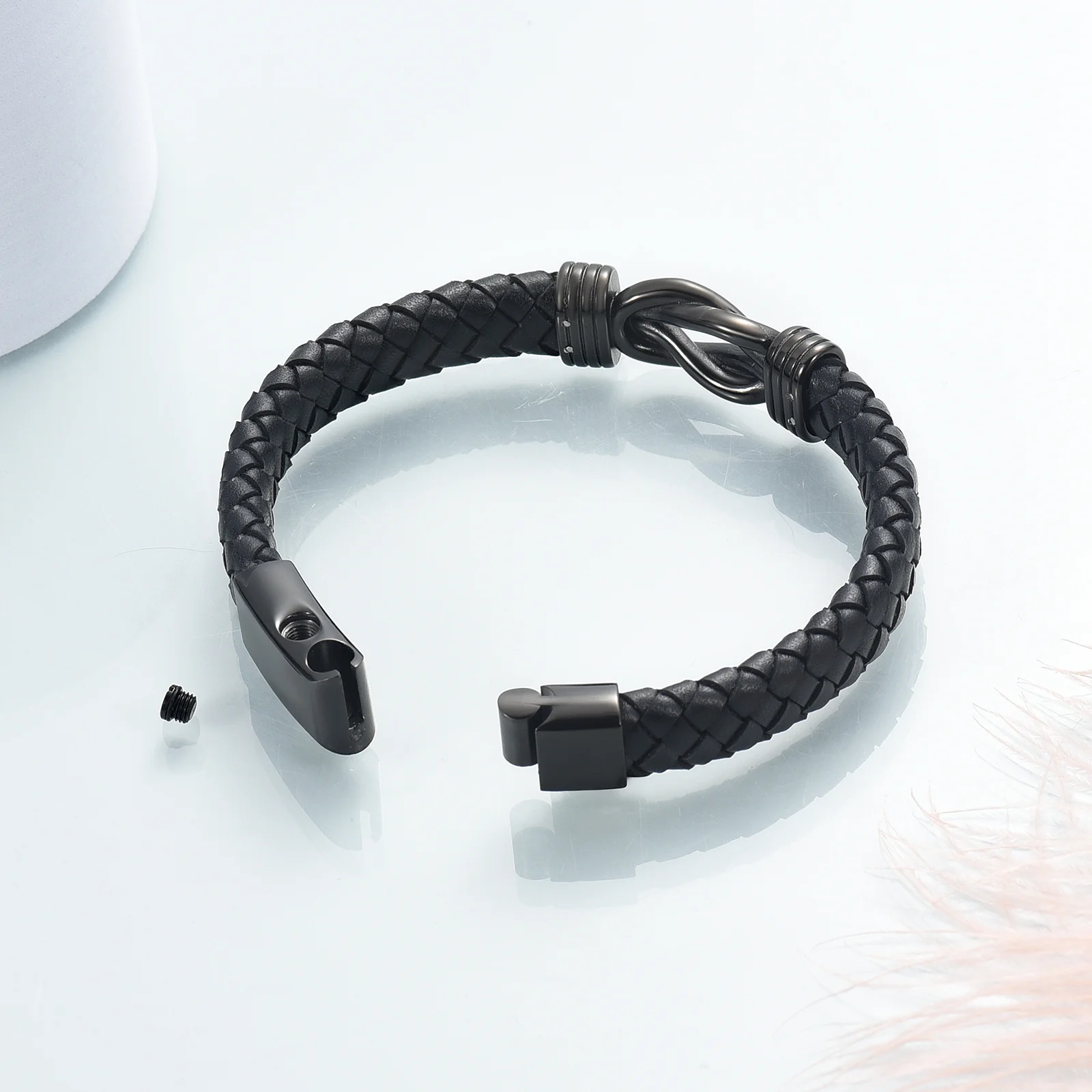 Viking Urn Bracelet for Ashes for Men - Leather Ashes Bracelets  - Cuff Cremation Bangle for Human Ashes