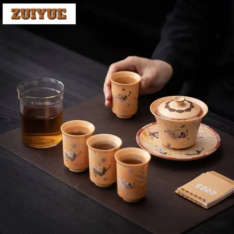 

Zen Dunhuang Apsaras Cultural V Tea Set Complete Vintage Ceremony Teapot And Cup Teaware Supplies Ornaments Collection Craft