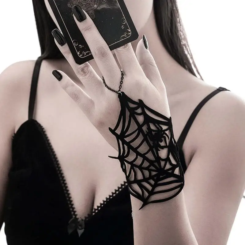 Spider Bracelets Gothic Spider Web Hand Chain Halloween Costume Jewelry Black Women Hand Harness For Women Men Kids