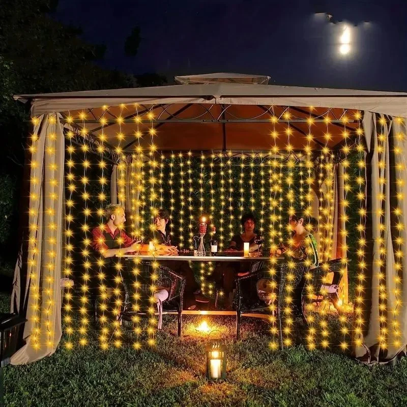 1pc Solar Curtain String Lights Fairy Lights 8 Mode Holiday Garland Lamp Outdoor Yard Christmas Wedding Decor String Lights