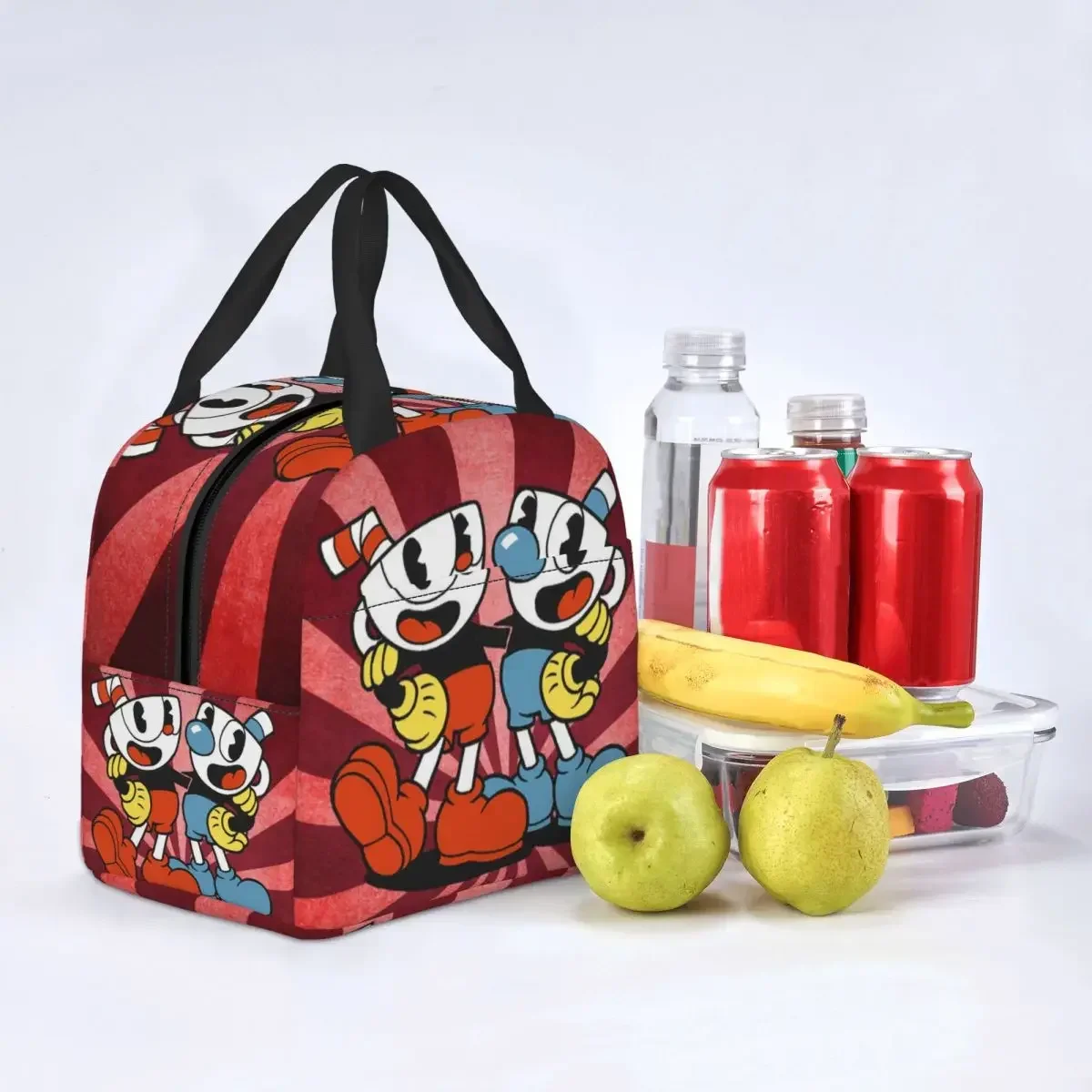 Hot Game Cartoon Cuphead Mugman Lunch Bag Women Cooler Thermal Insulated Lunch Tote Box for Work School Picnic Food Bags