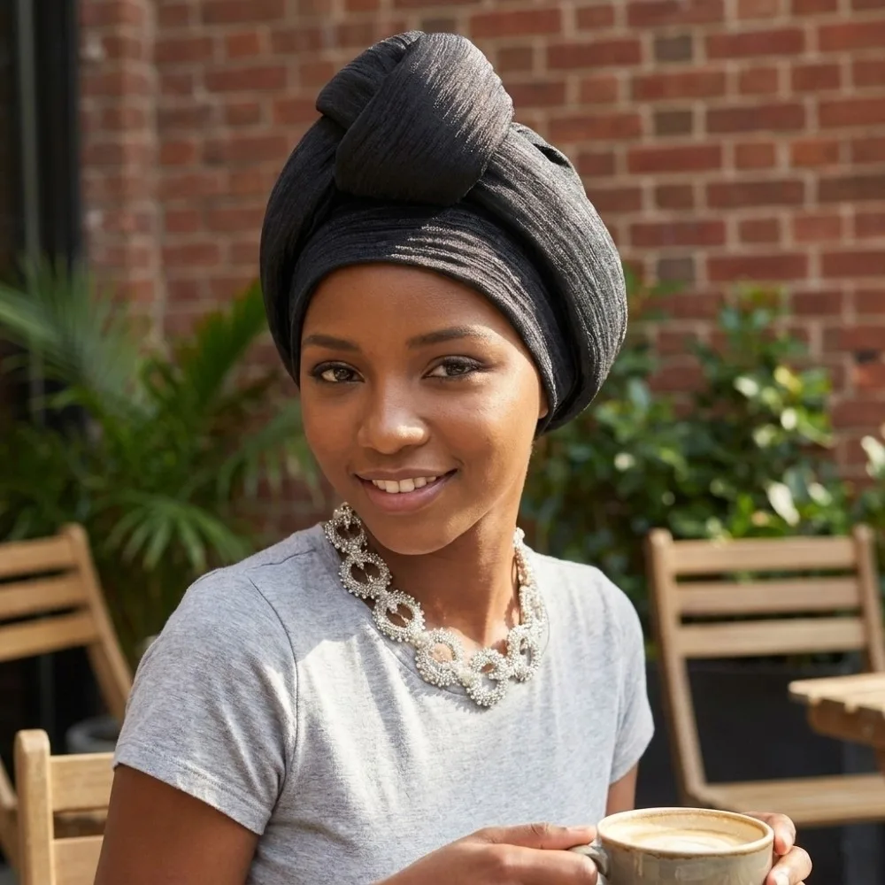 Shiny African Gele Headwrap Polyester Multicolor Options Nigerian Yoruba Turban Traditional Style Front Knot Elegant Headpiece