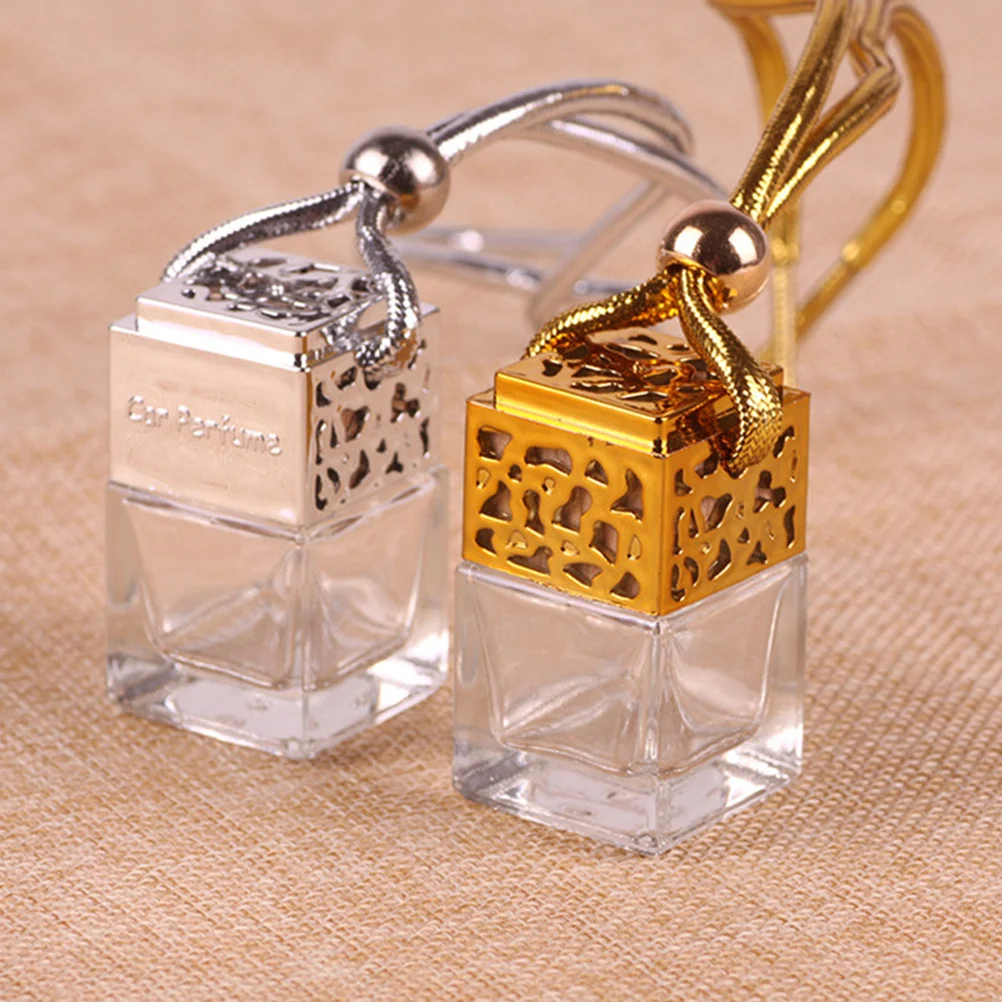 

10Pcs Square Glass Bottle 8Ml Empty for Perfume Essential Oil Car Hanging Pendant Golden Silver Sub-Bottle Women Gift