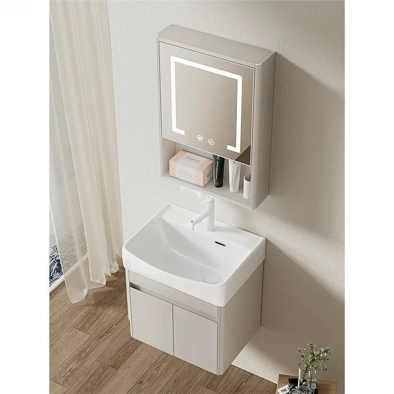 

Minimalist Small Apartment Bathroom Cabinet Deepened Ceramic Basin Cream Stainless Steel Face Wash Hand Wash Combination Hygiene