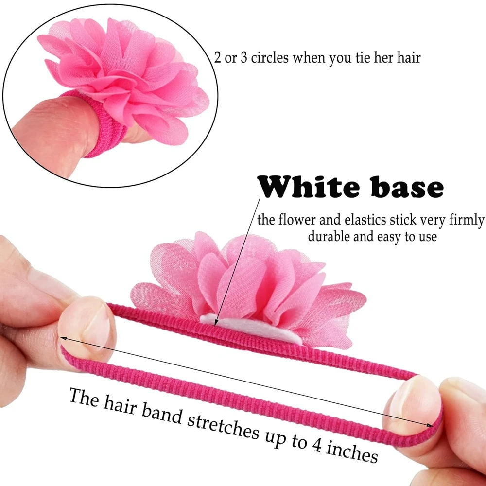 20pcs/lot Baby Girls Hair Ties 2inch Chiffon Flower Bows Rubber Bands Soft Elastics Ponytail Holders Accessories for Infants Kid