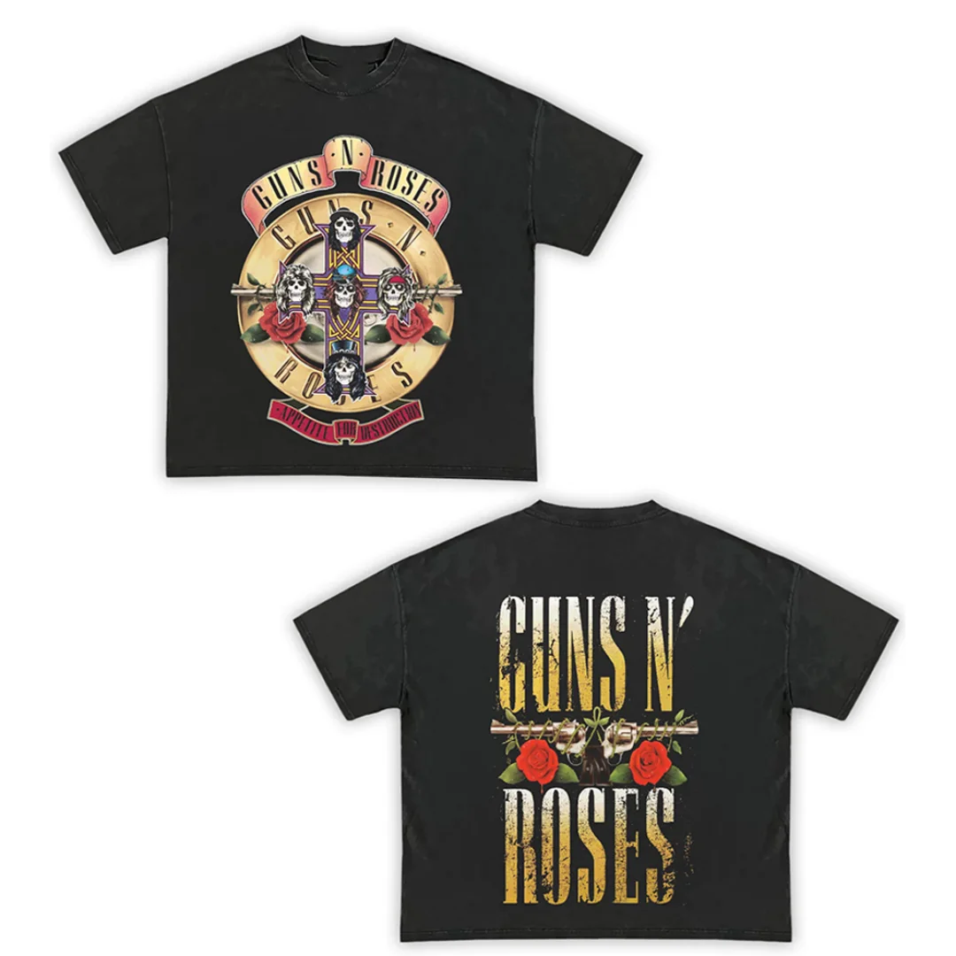 الفرقة مزدوجة الوجهين التوقيع جولة الجرافيك المحملة الرجال غسلها تي شيرت الذكور الرجعية روك تحت عنوان عادية مريحة الشارع الشهير التي شيرت