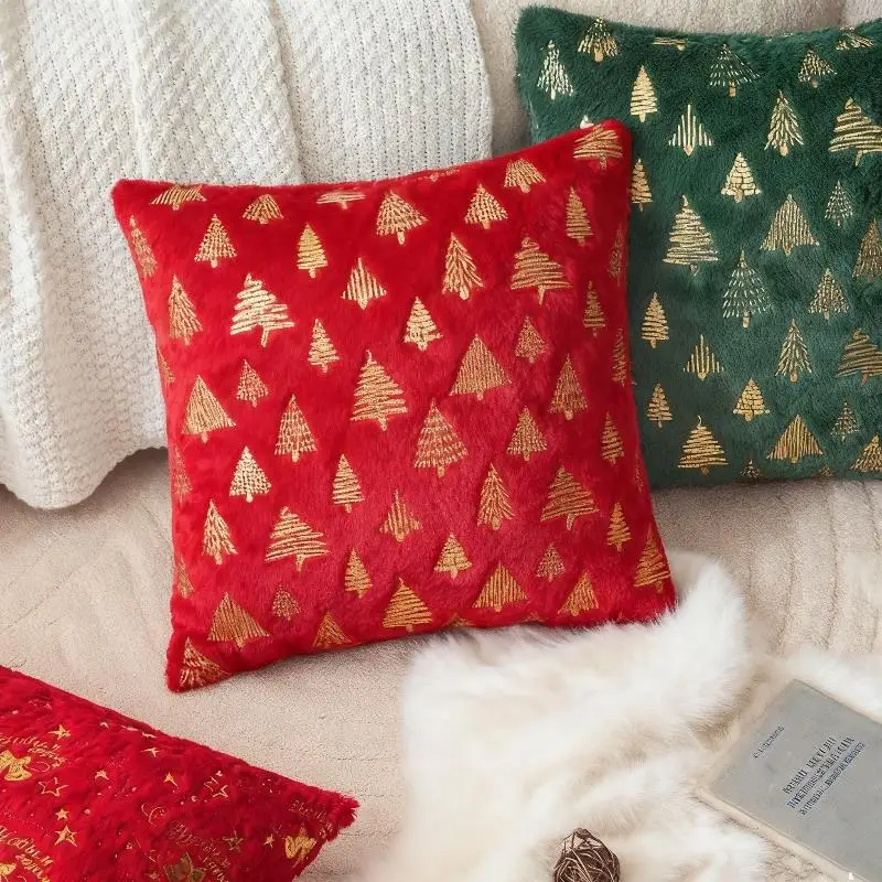 

Christmas Foil Print Decorative Cushion Cover Plush Bronzing Pillowcases Sofa Home Decoration 45x45 Soft Party Pillowcase