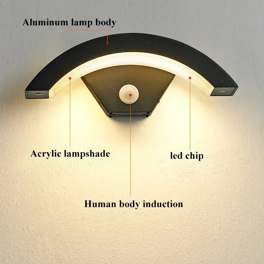 Luces de pared impermeables para exteriores, iluminación LED con Sensor de movimiento negro de 18W, para jardín, porche, balcón, AC86-265V de aluminio