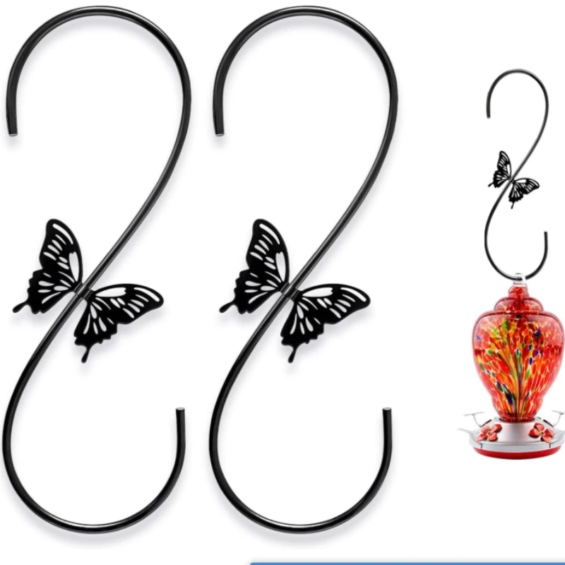 Металлический крючок для кормушки колибри, 2 шт., удлинительный крючок с дизайном бабочки, для подвешивания кормушки для птиц, колокольчики, фонари Металлический крючок для кормушки колибри, 2 шт., удлинительный крючок с дизайном бабочки, для подвешивания кормушки для птиц, колокольчики, фонари
