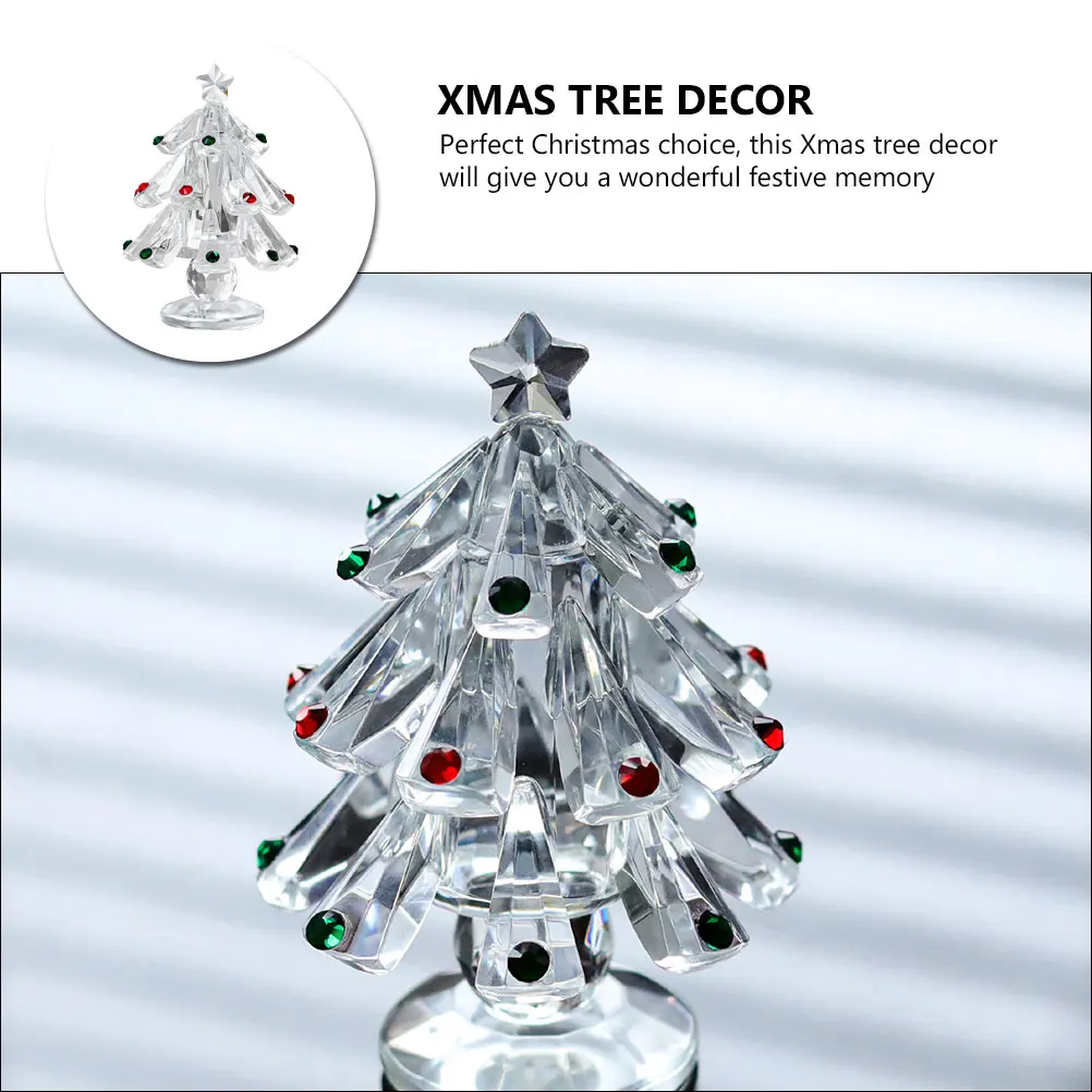 

Mini Christmas Tree Decor Glass Desktop Ornament for Holiday Home Office Party Tabletop Xmas Trees Mantel Fireplace Decor