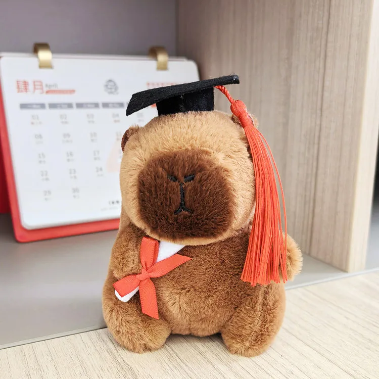 12CM Cute Capybara Plush with Turtle Backpack Strawberry Hat Kawaii Capibara Stuffed Aniamls Toys Keychain Pendant Kids Gifts