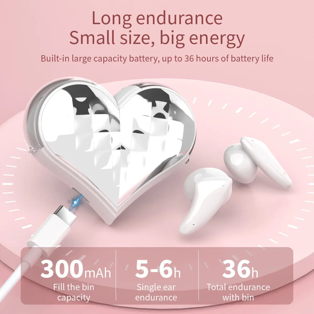 Bluetooth Earphone Heart-shaped Deformade Bluetooth 5.3 Mini Portable Long Battery Life Gift Girl Listen Music And Gaming Heaset