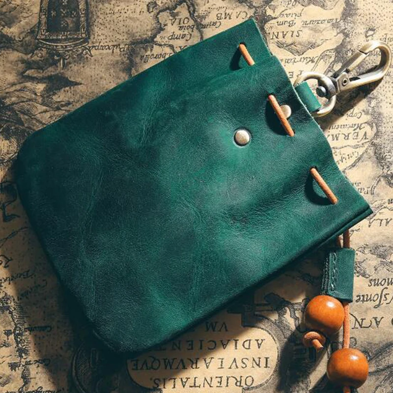 Vintage Coin Purse Men Women Genuine Leather Mini Coin Wallet Money Pocket Drawstring Storage Bag Medieval Cosplay Accessories