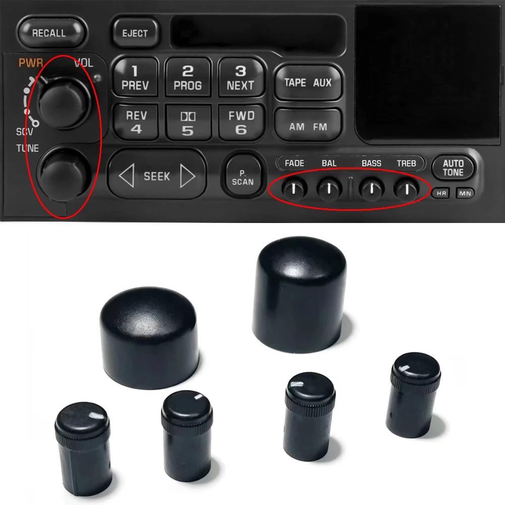 Radio Knob Pack 6pcs for Chevrolet and For GMC Vehicles Including Lumina 1995-2001 Malibu 1997-2000 S10 2001 2002