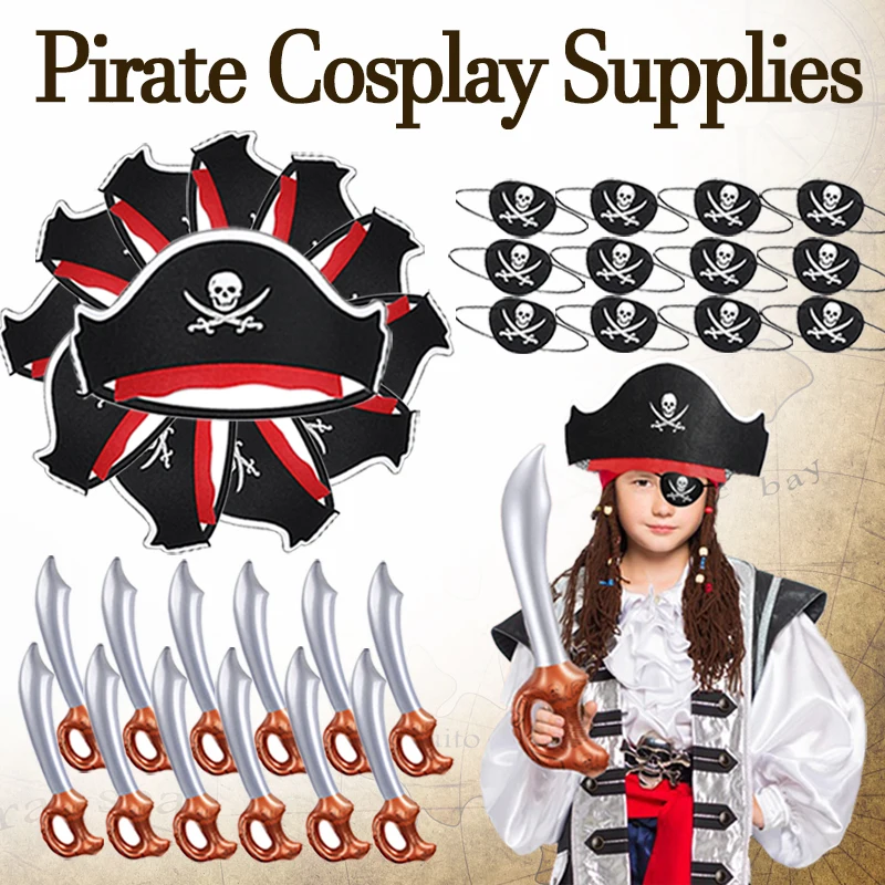 6/12/18/24 Sets Pirate Party Supplies Halloween Pirate Costumes Child Birthday Party Favors Pirate Accessories Pirate Hat Sword