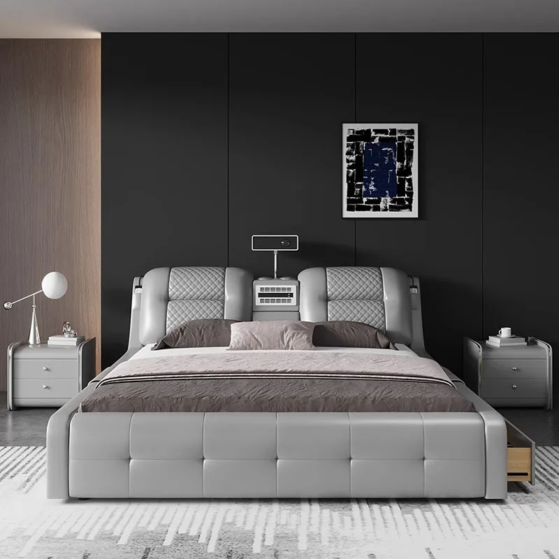 

Modern Aesthetic Bed Storage Luxury Queen Size Multifunctional Couch Bed Lounge Nightstands Camas De Casal Bedroom Furniture