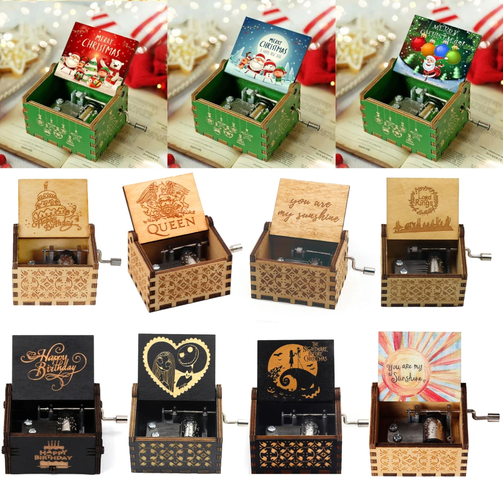 

HOT Wooden Hand Crank Black Music Box Anime Movie Theme Home Decoration Children's Holiday Christmas New Year Gifts
