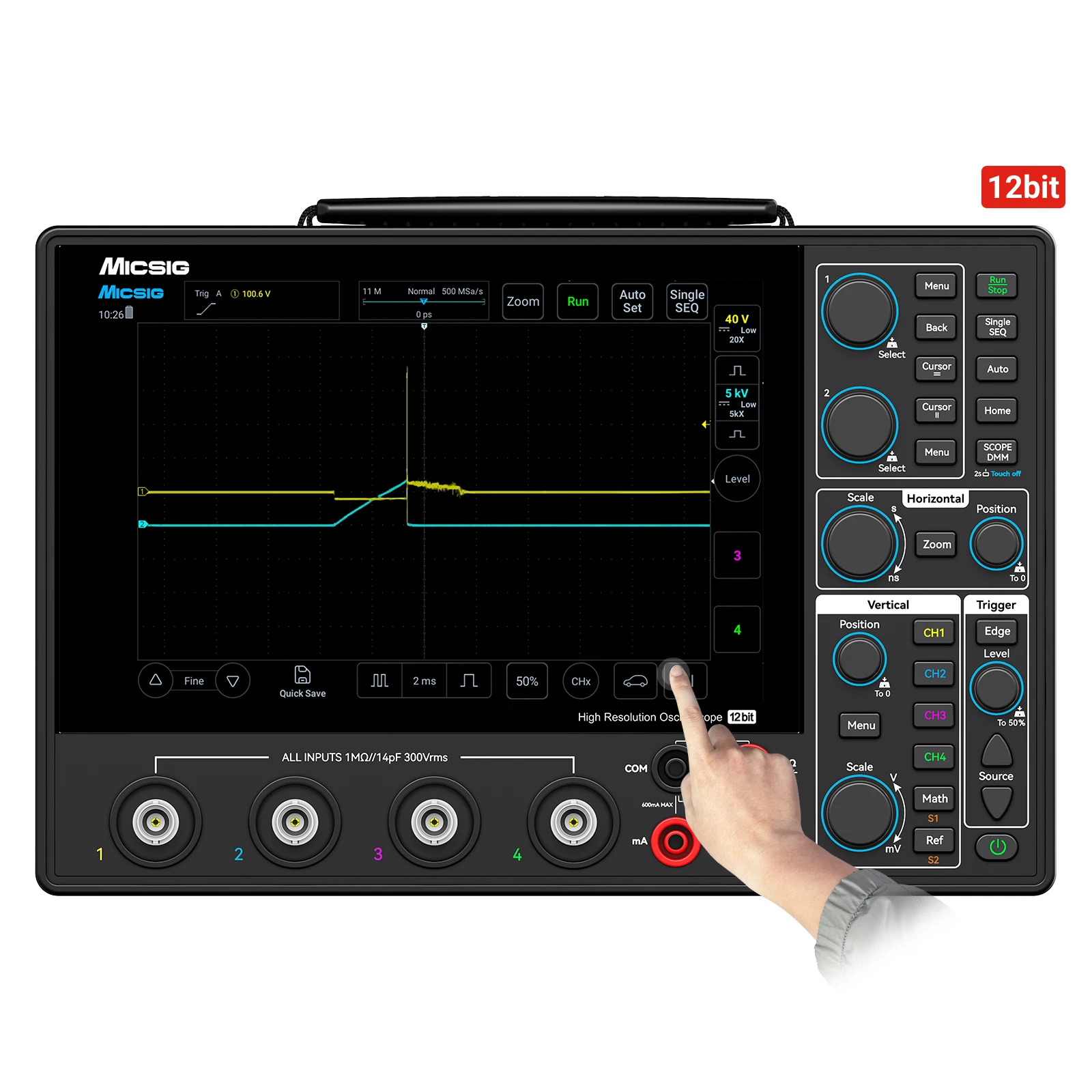 Micsig AHO14-200 High Resolution Automotive Oscilloscope 4Channel 200MHz Bandwidth 1GSa/s Sampling Rate 12Bit Resolution