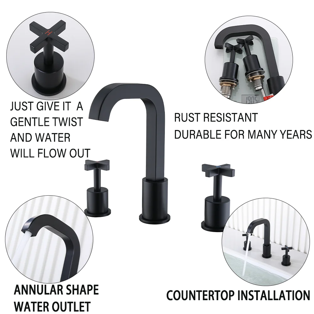 Stainless Steel Three-piece Set On The Counter – black for Kitchen Bathroom Sink Filter Faucet  Hot Cold Water Mixer Tap Deck