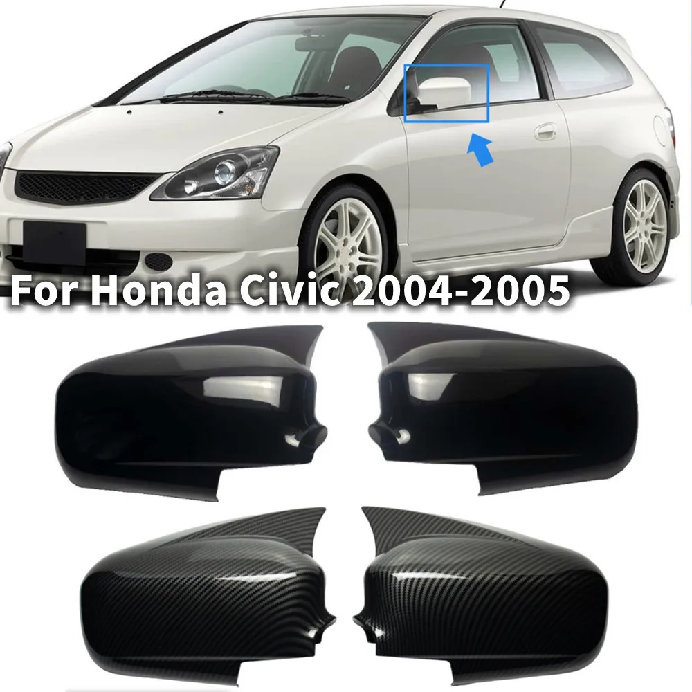 For Honda Civic 2002 2003 2004 2005 Car Rearview Side Mirror Cover Wing Cap Exterior Door Housing Shell Trim ABS Carbon/Black
