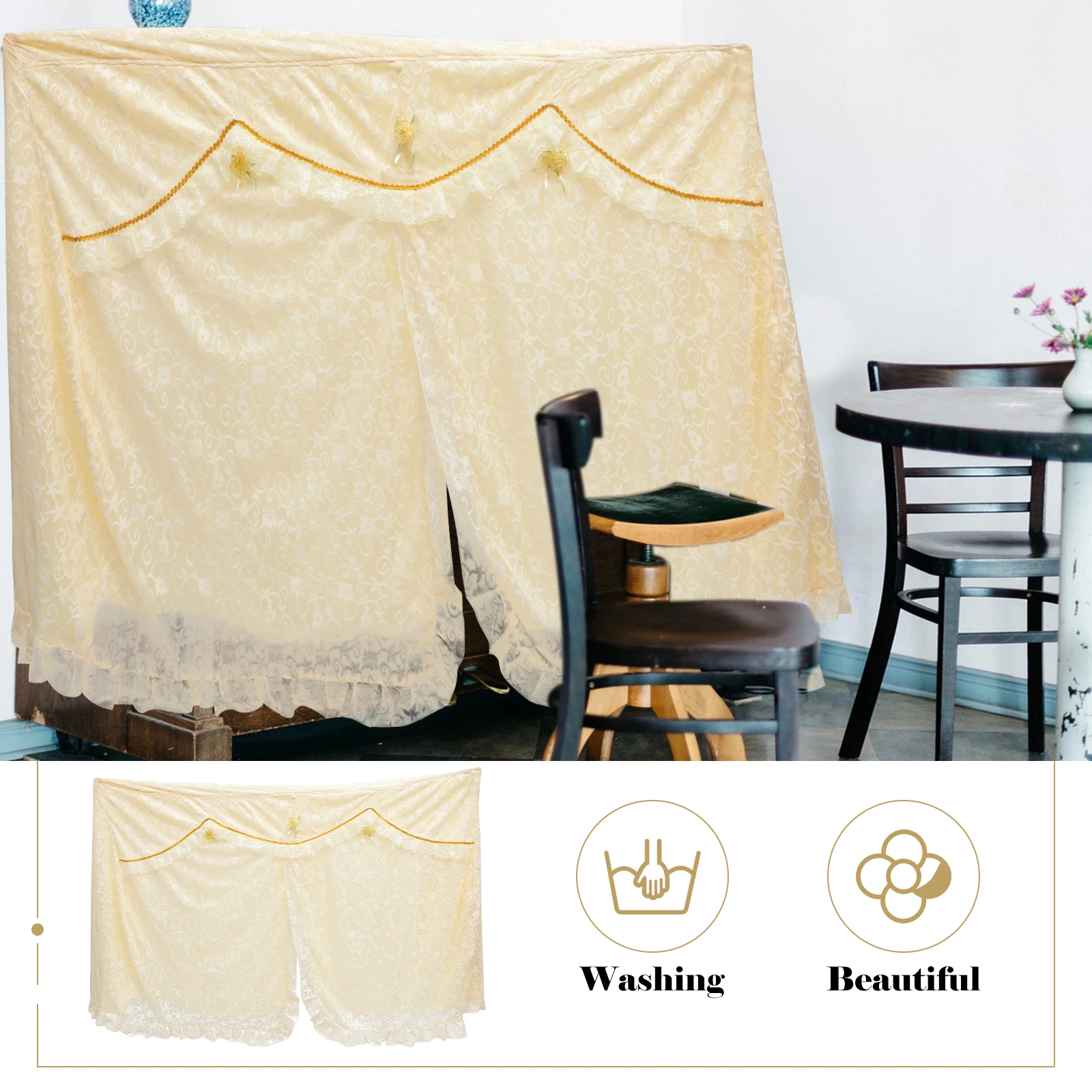 

1pc Lace Piano Cover Vertical White Dustproof Cloth Art Cover For Scratch Protection Decorative Flowers