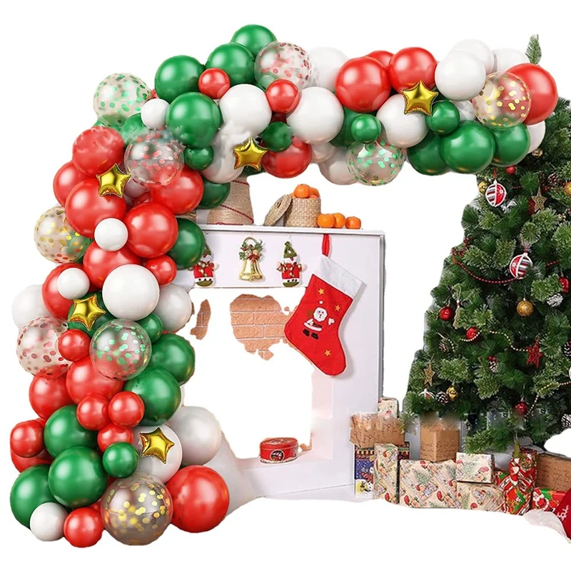 87Pcs Christmas Balloon Garland Set Red And Green Festive Party Theme Set Balloon Christmas Party Decorative Background