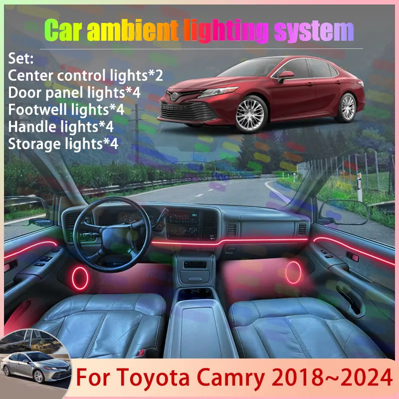 

Для Toyota Camry MK8 8 2018 ~ 2024 XV70 2019 2020 2/18 в 1 автомобильный атмосферный светильник RGB абажур ансамбль стример атмосферный набор