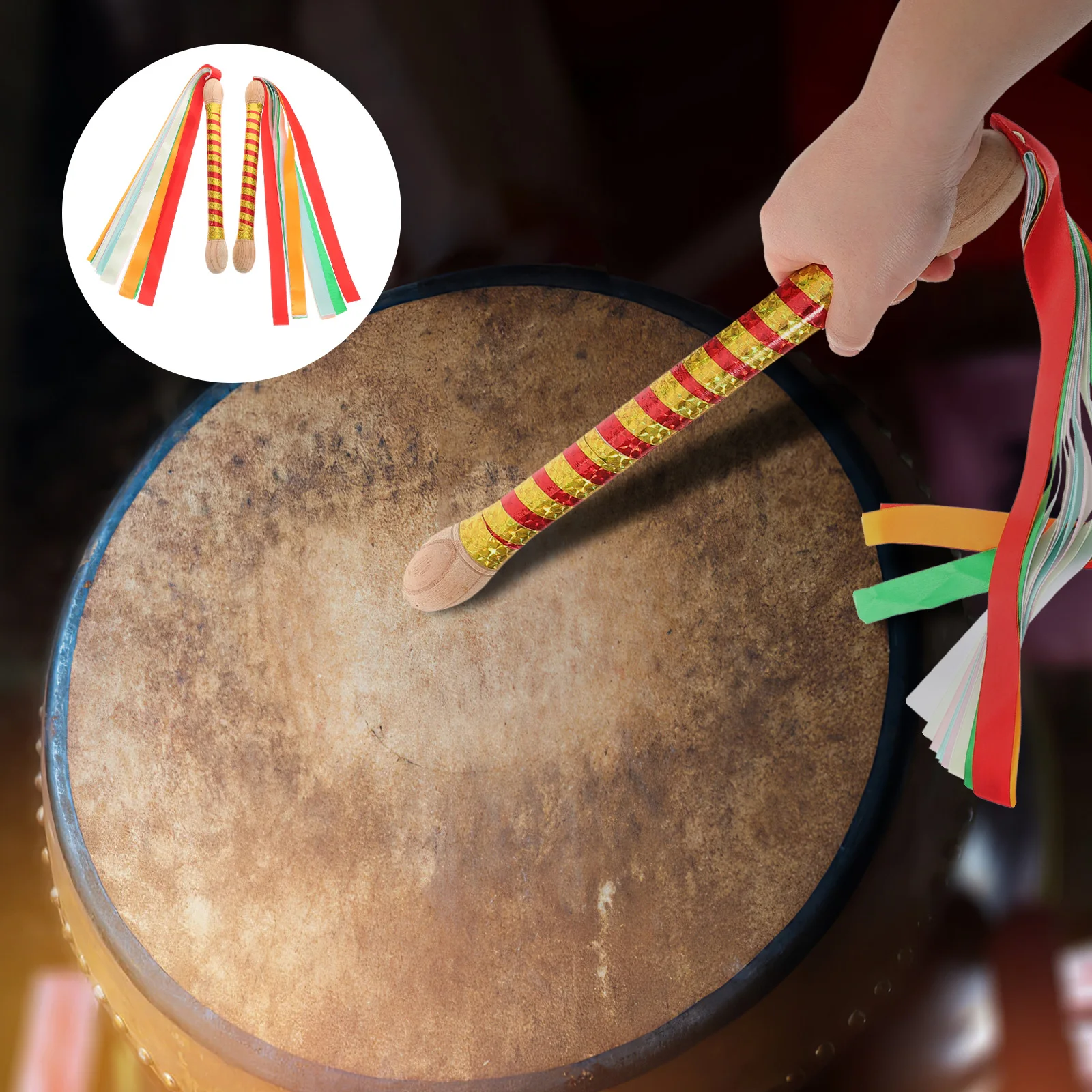 

2pcs Locust Wood Drumsticks for Kids Dandiya Sticks Garba Hammer Design Colored Wooden Drum Stick Bulk Toddler Wand Stable
