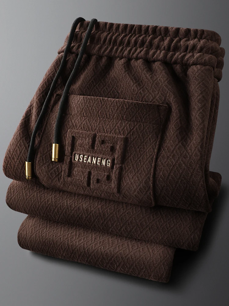 

Повседневные коричневые спортивные брюки для мужчин, облегающие, с эластичным поясом, осенне-зимние, универсальные, с поясом, модные, трендовые