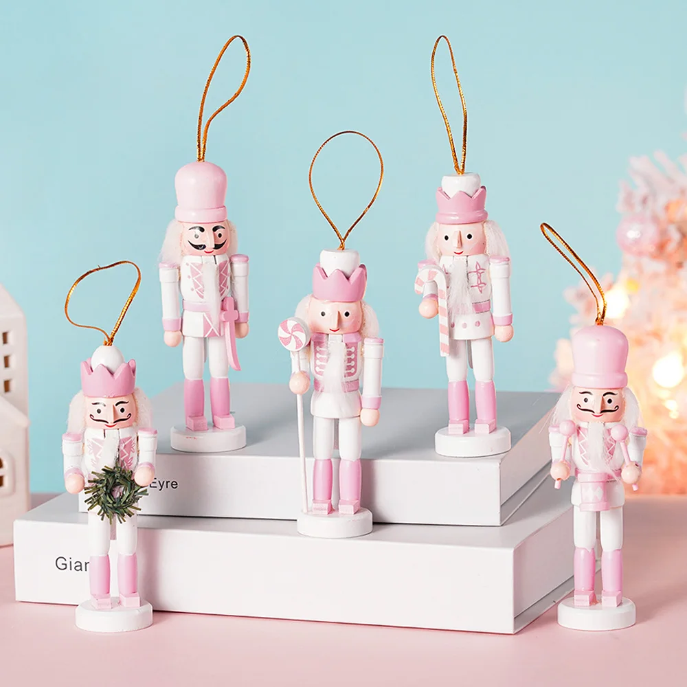5 Stuks Notenkraker Soldaat Kerstboom Hangende Hangers Set Houten Pop Creatieve Mini Handwerk Cadeau Versiering Huisdecoratie