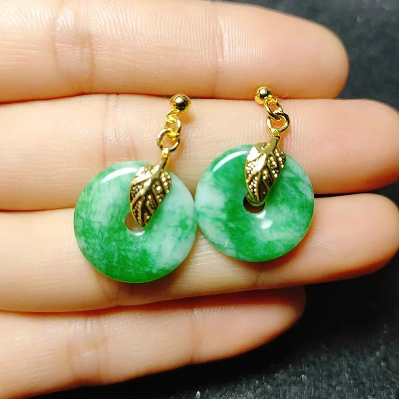 New Emerald Dry Turquoise Peace Buckle Inlaid Earrings Descendants of the Rich Women's High-End Earrings Eardrops Wholesale