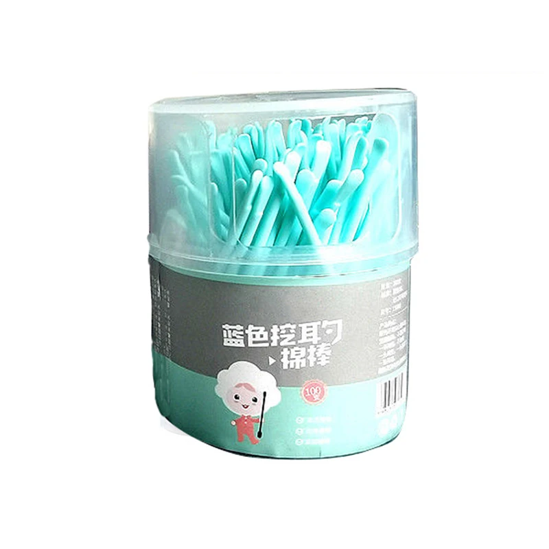 100นับ2 In 1 Swabs ฝ้ายสีดำ/สีฟ้า/สีชมพูพลาสติก Stick,double Tipped หู Sticks Ear Wax Removal เครื่องมือสำหรับทำความสะอาดหู