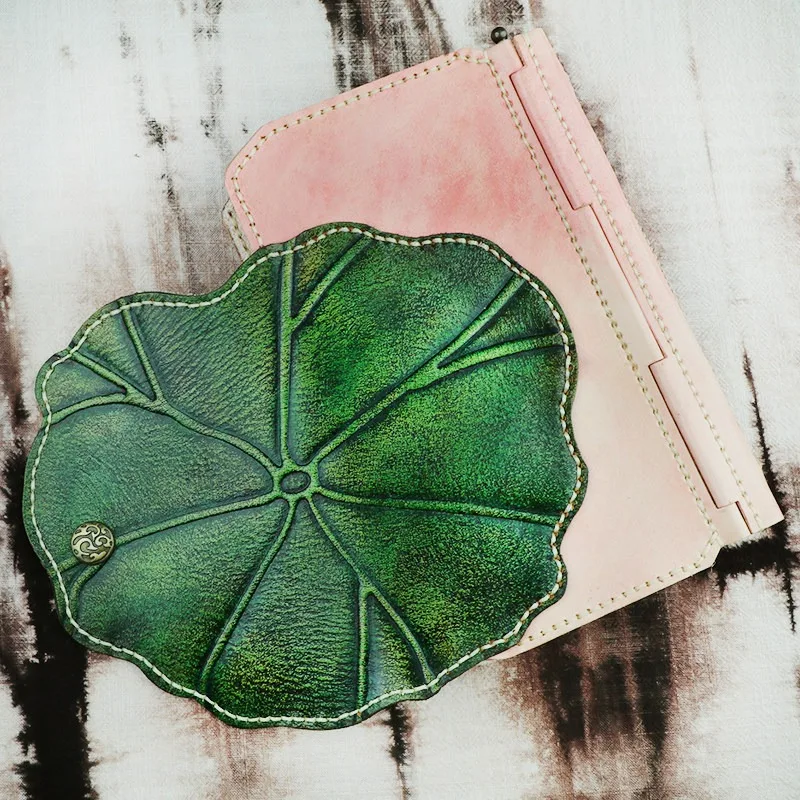 Pink loose-leaf handmade cowhide, light face, same story book lotus lotus leaf leather diary creative handbook