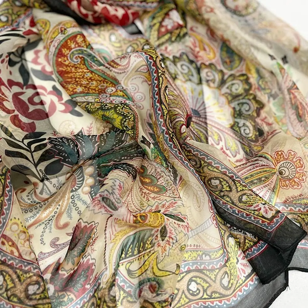 

Durable Embroidered Silk Scarf Breathable Sun-Resistant Long Wraps Silk Smooth Bandana for Women