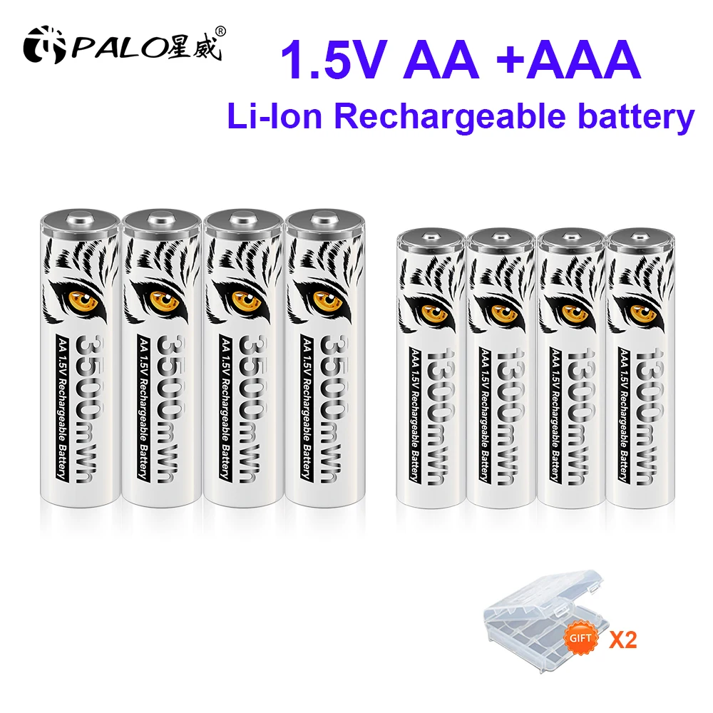 PALO 1,5 V AA + AAA Akumulator litowo-jonowy 3500 mWh 2A AA Baterie litowo-jonowe 1300 mWh AAA 3A z etui na baterie