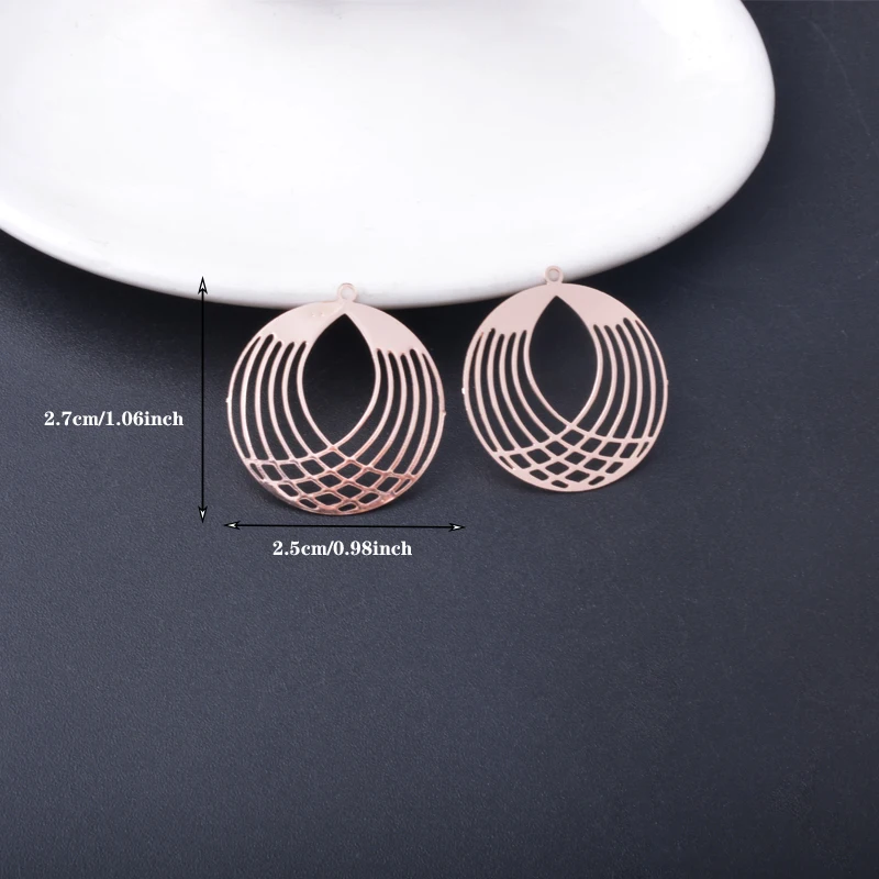 30pcs AB5201 Brass Filigree  Jewelry Charms Rose Golden Pendant DIY Women Earring  Accessories