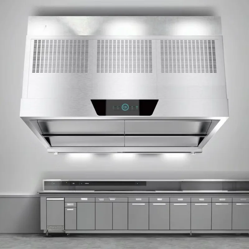 Commercial Kitchen Stainless Steel Electric 1500W 220V Noise Reduction Easy Cleaning Range Hood OEM ODM Restaurant Exhaust Hood