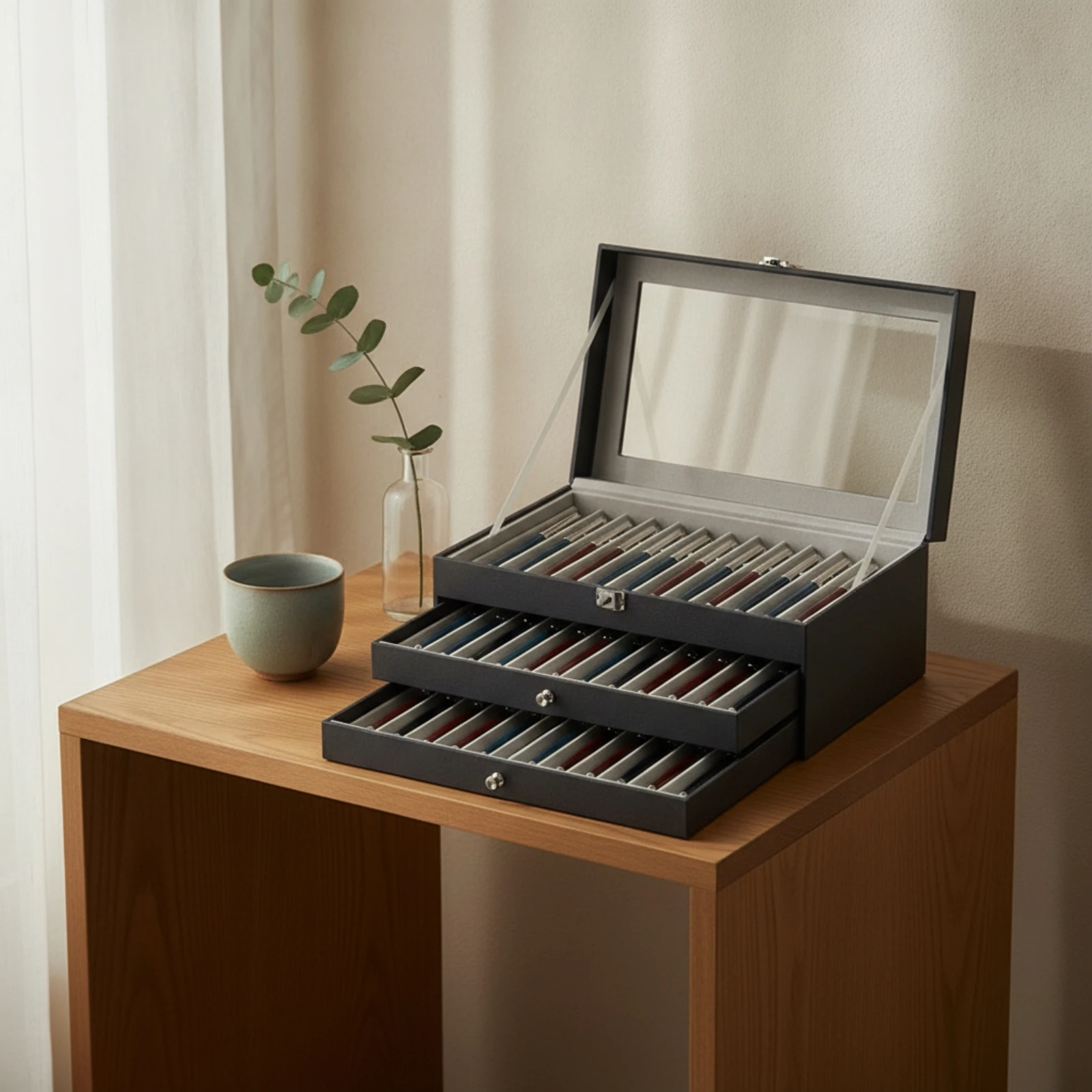 3-Tier Pen Display Case Hard-Shell 3-Layer Pen Box for Collectors, Desk Organization, Gift Presentation