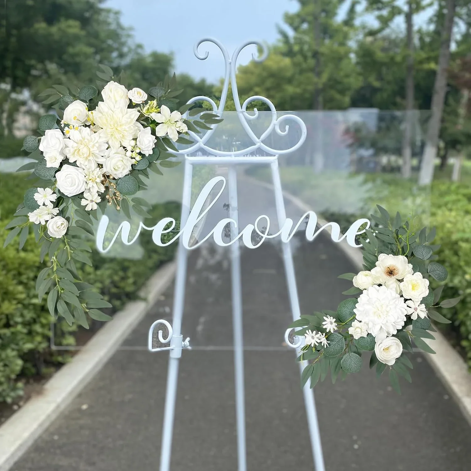 

2PCS Faux Flowers Wedding Decorations and Wedding Welcome Sign Floral Decorations Home Wedding Decorations